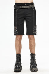 Black Punk Rough Rope Mesh Spliced Mens Fifth Pants